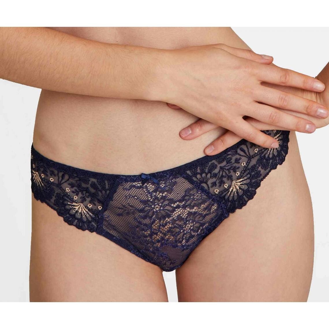 AUBADE TD26 ART OF INK TANGA THONG IN NAVY BLUE SIZE X-LARGE