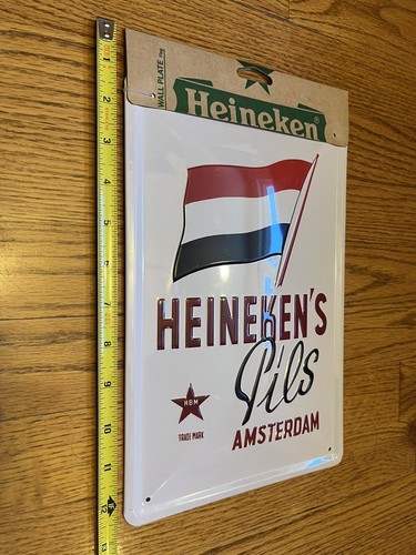 Heineken Beer White Metal Sign 7.5”x11” Dutch Flag NEW w/Tags Amsterdam Pils NWT - Picture 6 of 6