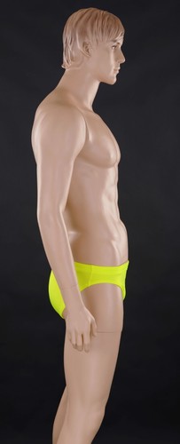 Men's Fluro Fluorescent Yellow UNLINED Nylon Elastane Spandex Swim Brief - Picture 10 of 10