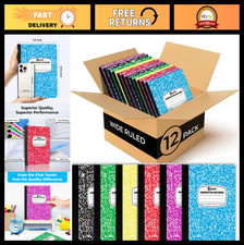 12 Pack Wide Ruled Composition Notebooks - Assorted Colors, 200 Pages, Hard Cove