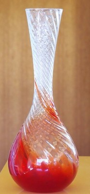 Vintage Retro Giftcraft Toronto Orange Amber & Clear Textured Swirl Glass Vase 