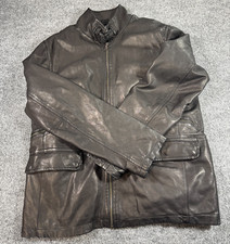 Banana Republic Men's Leather Jacket Size Large Black Lined Full Zip Jacket