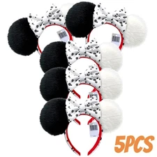 Disney～101 Dalmations Cruella Faux Fur Plush Ears Cute Minnie Mouse Headband 5PC