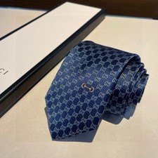 Blue Gucci Horsebit GG silk jacquard tie