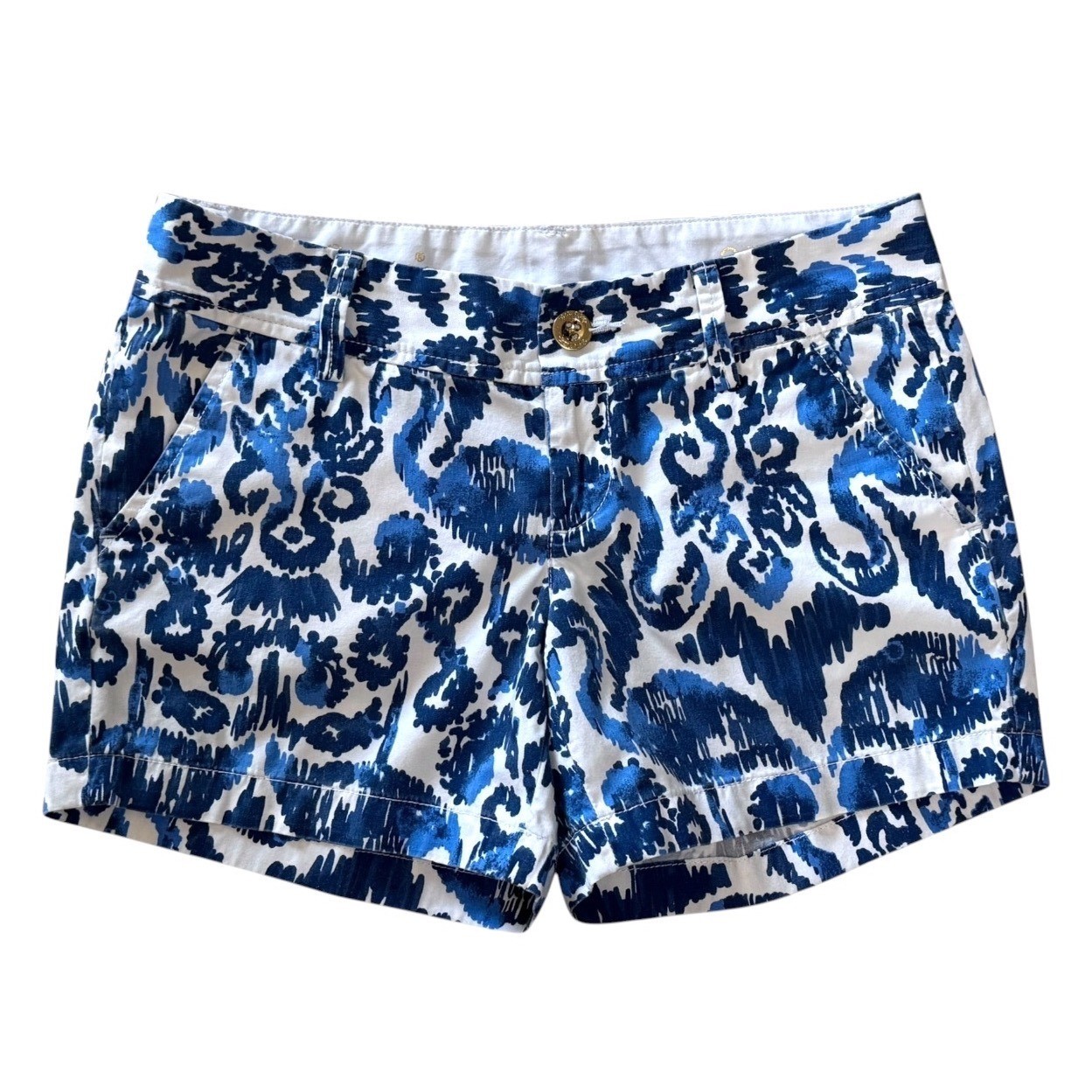 Lilly Pulitzer Womens Size 0 The Callahan Pockets Shorts Blue White Cotton Chino
