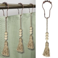 Shower Curtain Hooks Rings for Bathroom, 12PCS Stainless Bronze Hooks  Tassels