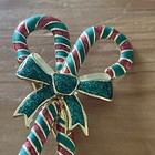 Vintage AAi Candy Cane Holiday Christmas Brooch Pin Gold Tone Whimsical 2 1/4” — photo 3