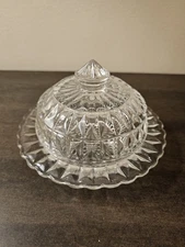 Jeannette Glass Co. WINDSOR DIAMOND Crystal Round Butter Dish with Cover