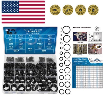 1010 Pcs Rubber O Rings Kit 22 Size Universal O-Ring Assortment Set for Autom...