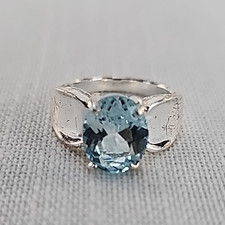 Large Oval Sky Blue Topaz Sterling Silver Ring