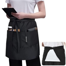 Server Apron Black with 3 Pockets 18 Inch Long Waiter Waitress Bistro Half Wa...