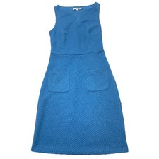 Boden Quilted V-Neck Sheath Dress Blue Sleeveless Retro Women's 6L Pockets