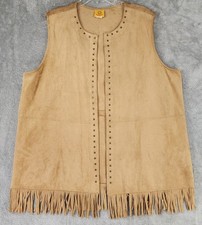 Ruby Rd Vest Womens 3XL Brown Faux Suede Beaded Fringed Open Front Western