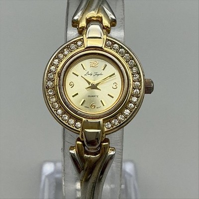 Lady Taylor Womens Watch 23mm Champagne Crystals Two Tone Stretch New Battery