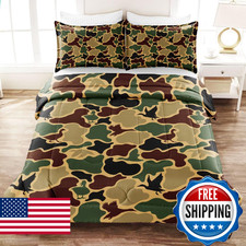 Duck Camo Bedding Set for Boys Full Size,Old School Camo Comforter Set,Duck Hunt
