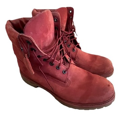 Timberland Premium 6  Waterproof Boots Mens 12 Pomegranate Red Nubuck Leather