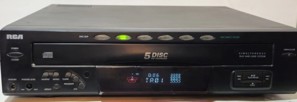 Карусельный проигрыватель компакт-дисков RCA RP-8065A 5 дисков - без пульта дистанционного управления - протестирован рабочий - Изображение 2 из 4