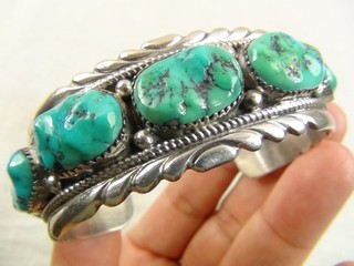 Zuni Robert Bernice Leekya 51g 6.5" Sterling 9 Turquoise Cuff Bracelet Native
