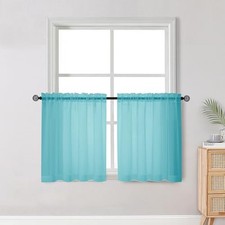 Short Sheer Curtains 30 Inch Length 2 Panels Set, 42"W x 30"L Pack of 2 Aqua