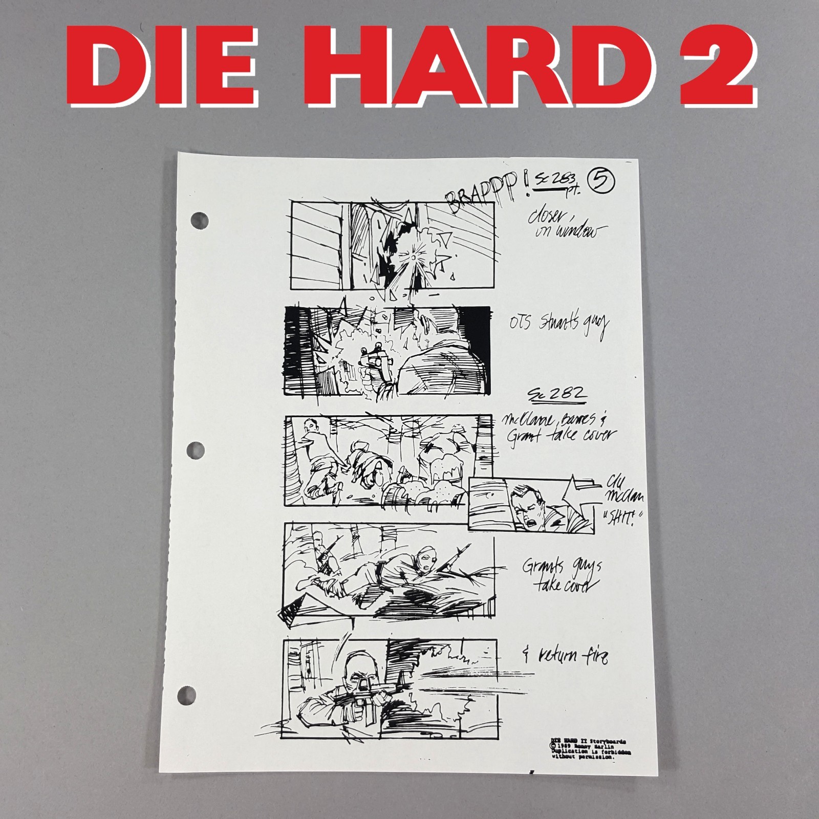 Die Hard 2 - Production Used Storyboard, Bruce Willis Church Shootout Prop 283-5