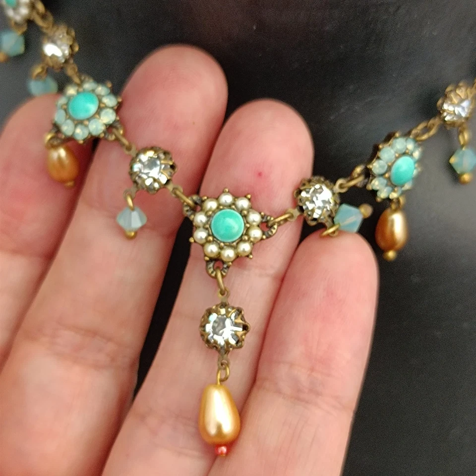 Collar Araña Michal Negrin Azul Hielo Aqua Romántico Renacimiento Victoriano De Colección Foto 3 de 4