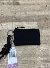 Vera Bradley Black Lighten Up Zip ID Case Lanyard Wallet Pouch NWT