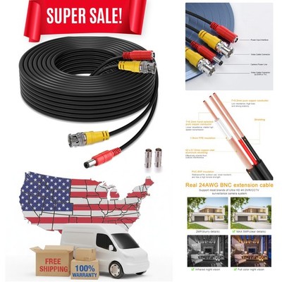 Durable 150ft Black BNC Cable - Video & Power for 5MP CCTV Systems, Easy Setup