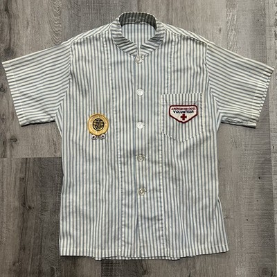 VTG 40s/50s American Red Cross Volunteer Striped Women's Button Uniform Shirt S