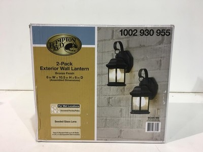 Hampton Bay 1-Light Bronze Outdoor Wall Mount Lantern with Seeded Glass (2-Pack)
