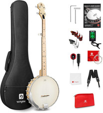 Open Back 5 String Full Size Banjo, Clawhammer Beginner Kit with Renaissance Rem