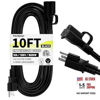 16/3 Indoor Outdoor Extension Cord 10 Ft 10FT Black without storage straps