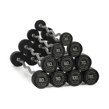 Titan Fitness 20 LB-110 LB Rubber EZ Curl Fixed Barbells, Pre-Loaded Weight Bar
