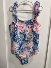 Lilly Pulitzer Girls Ariana One-Piece Swimsuit Size 12 Floral Ruffles