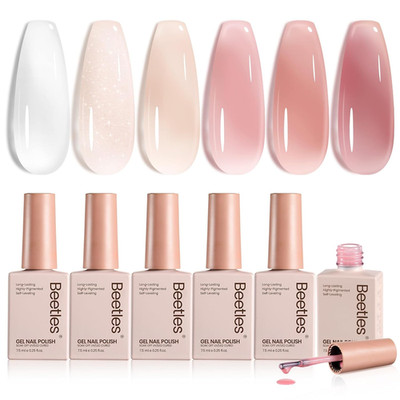 Whispers of Love Jelly Gel Nail Polish Set - 6 Colors Milky White Nude Pink Neut