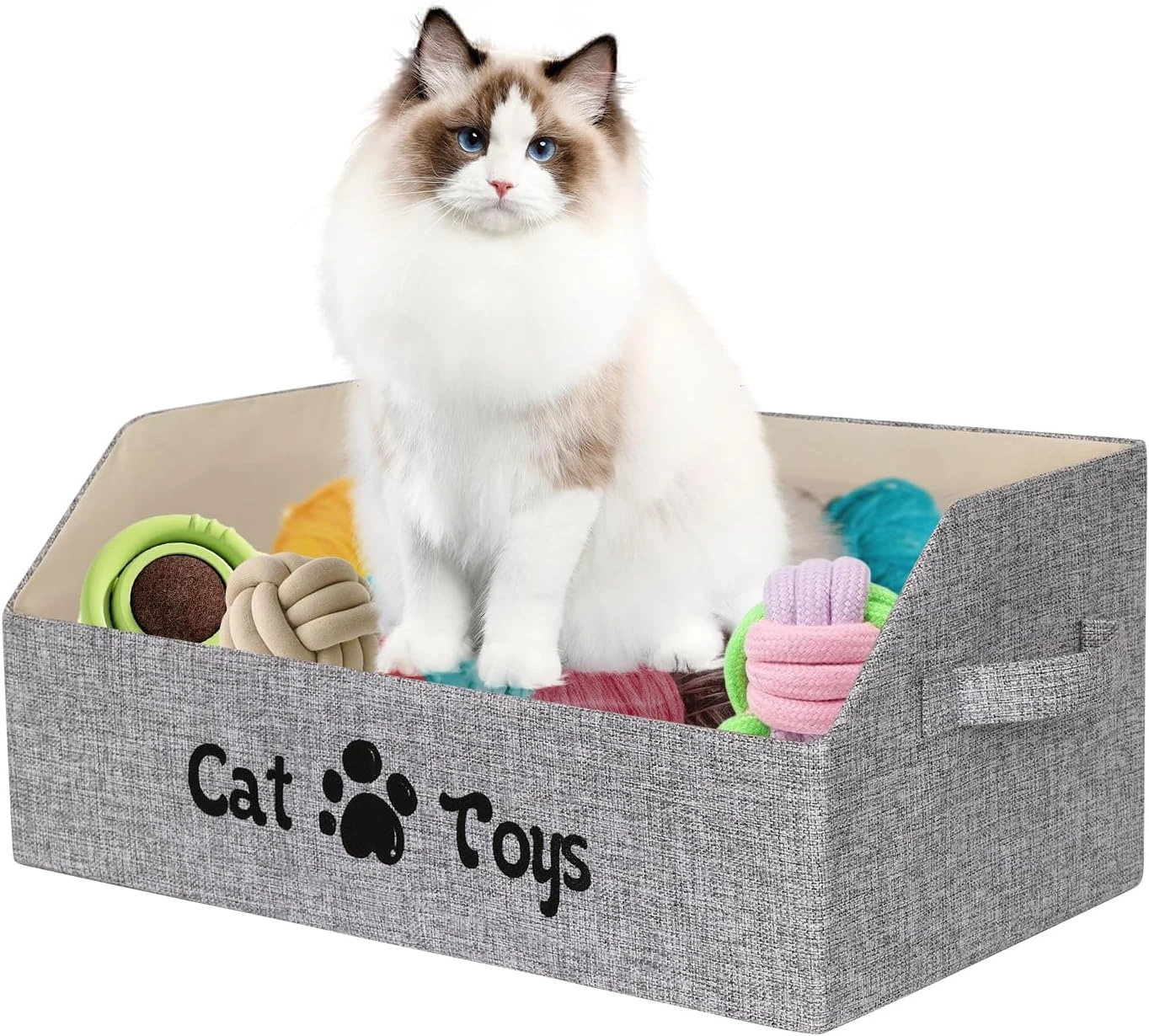 19.7 in Cat Toy Bin, Cat Toy Storage Box Kitten Toy Basket Collapsible Pet Suppl