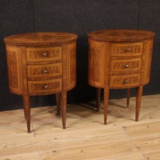 Pair of oval night stands furniture bedside tables inlaid antique style 20th