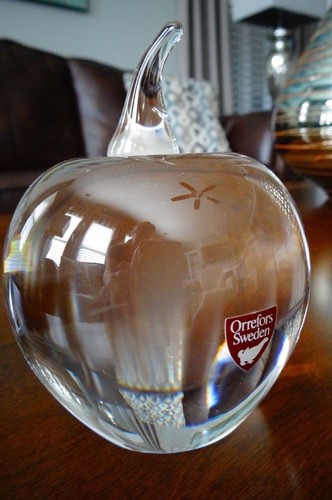 signed orrefors sweden crystal clear glass apple paperweight