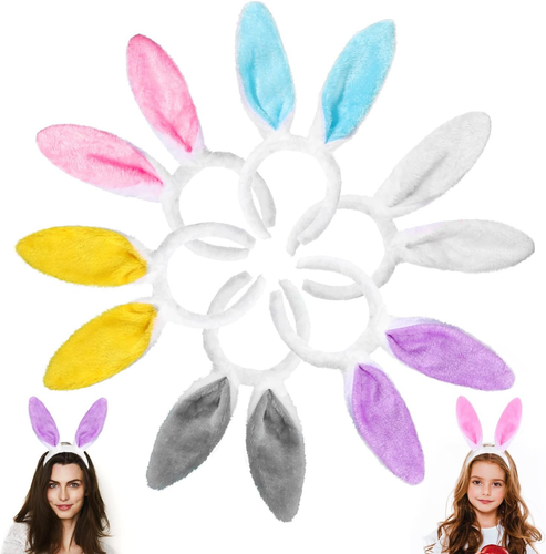 6pc Plush Bunny Ears Headband - Multi-Color Easter Party Favors for Kids & Adult