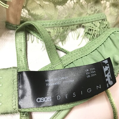 のの ASOS Design Juno Eyelash Lace Underwire Bra Mint Green Size 32A