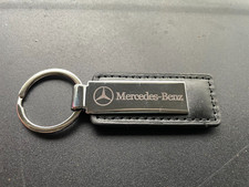 Mercedes Benz New Black Leather Chrome With Black Laser Print Key Ring