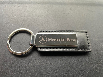 Mercedes Benz ''New'' Black Leather ~ Chrome With Black Laser Print Key / Ring
