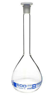Eisco Labs 500ml Volumetric Flask, Socket Size 19/26 - Borosilicate Glass