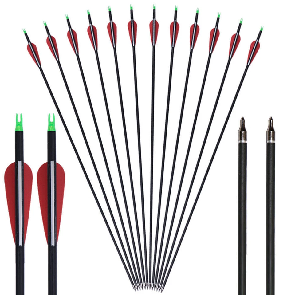12Pcs 28/30/32" Carbon Arrows Spine500 For Compound & Recurve Bow Hunting Target - Image 2 of 4