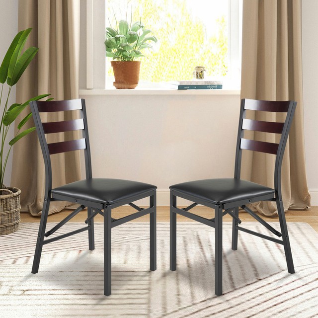 Set of 2 Armless Folding Metal Chairs Dining Chair PU ...