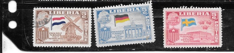 LIBERIA SC#368-370 1958 MIXED USED & MINT PRESIDENT TOUR PICTORIAL STAMP SET