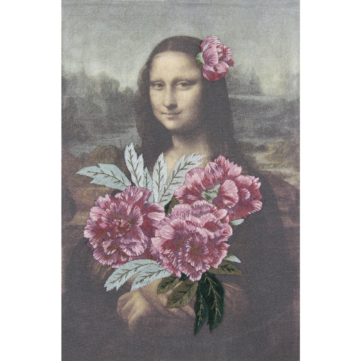DMC stamped satin stitch kit ""Louvre Mona Lisa & Peony Branches Mix"", 24x30cm, D
