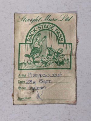 Steppenwolf Backstage Pass Ticket Original Used Lyceum London September 1980