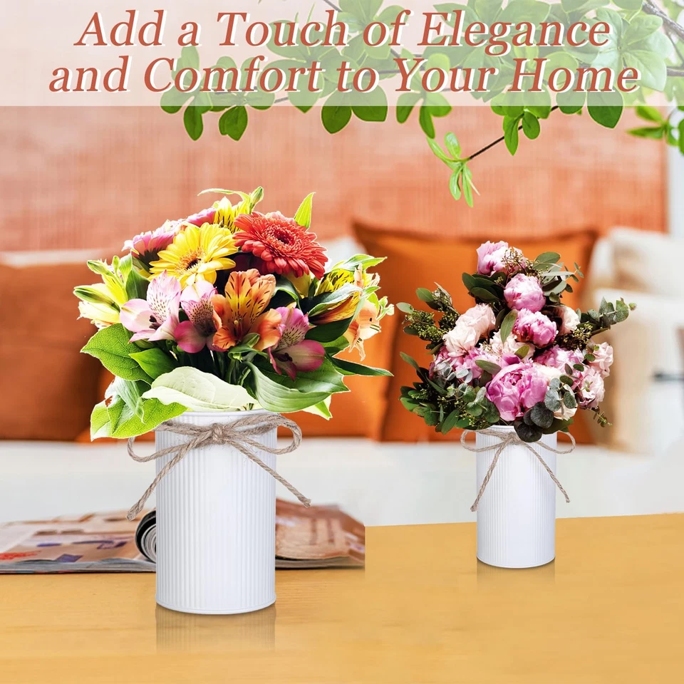 12 Pcs High Farmhouse Vase Decor 2 Sizes Metal Flower Vases White Iron Rustic... - Image 4 of 4