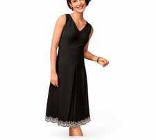 Talbots Embroidered Ponte Fit & Flare Dress Black White Women’s 8 V Neck