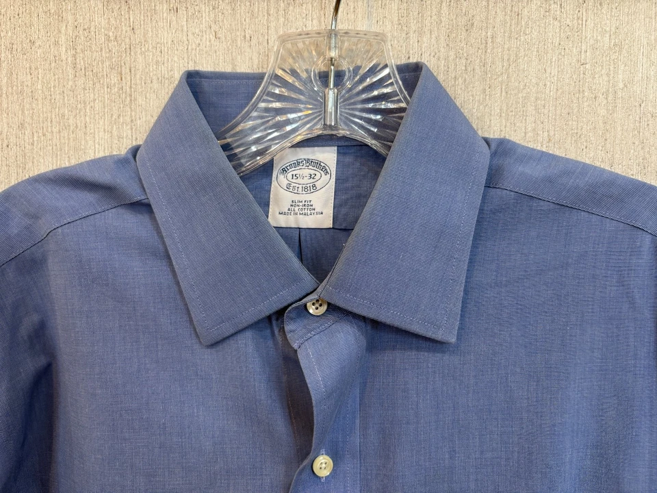 Camisa de vestir Brooks Brothers para hombre 15,5-32 calce ajustado azul puño francés todo algodón Foto 4 de 4